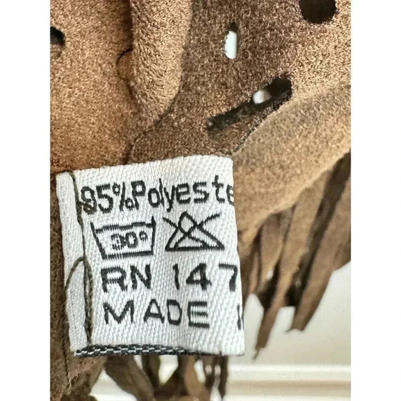 Vintage Style Brown Faux Suede Vest With Fringe & Laser Cut Design - Picture 6 of 6